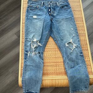 Levi's Distressed Blue Straight Jeans with Button-Fly